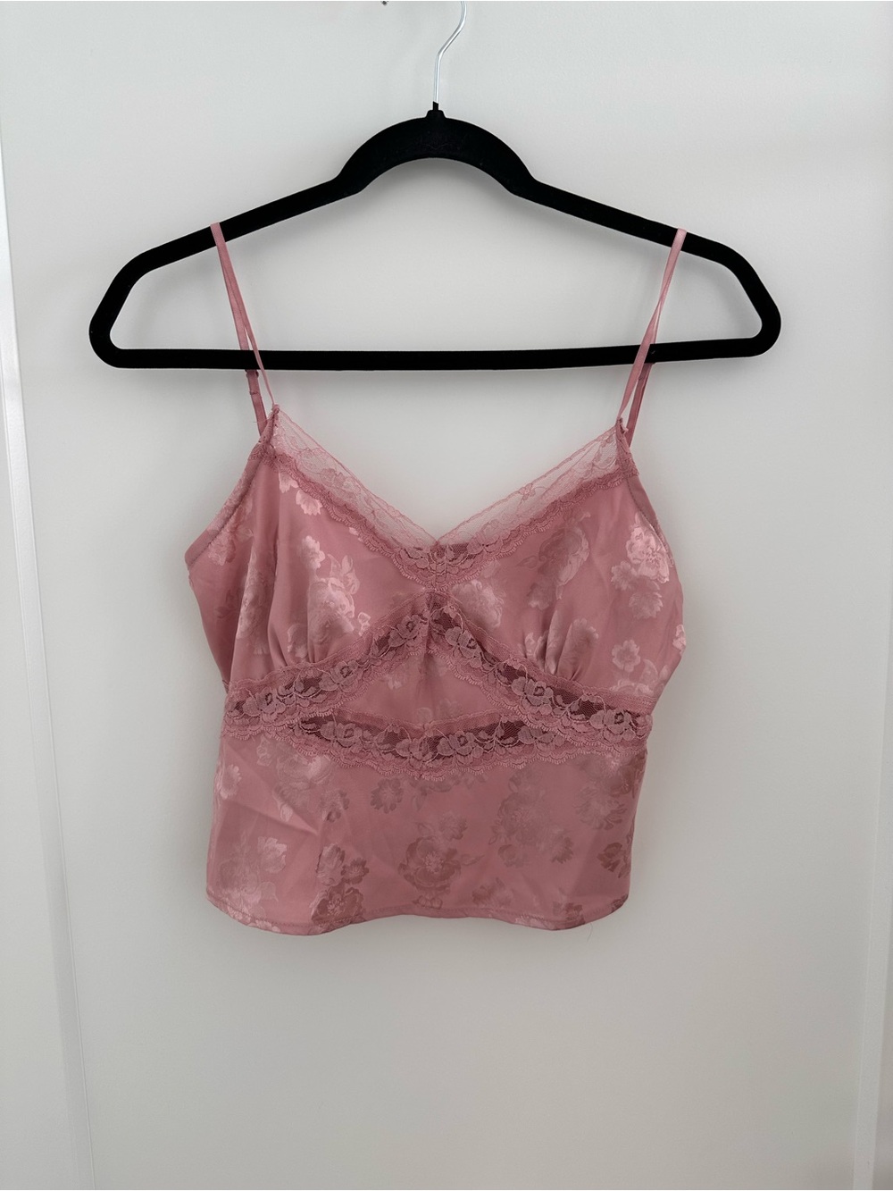 Y2K Rose Pink Floral Satin Lace Cami Top